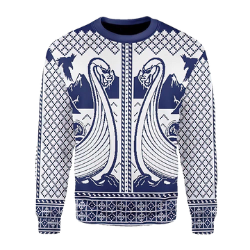 Viking Dragon Boat Christmas Sweater - Moonbestprint
