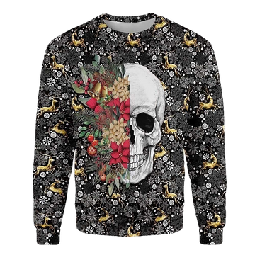 Symmetric Skull And Flowers Christmas Sweater - Moonbestprint