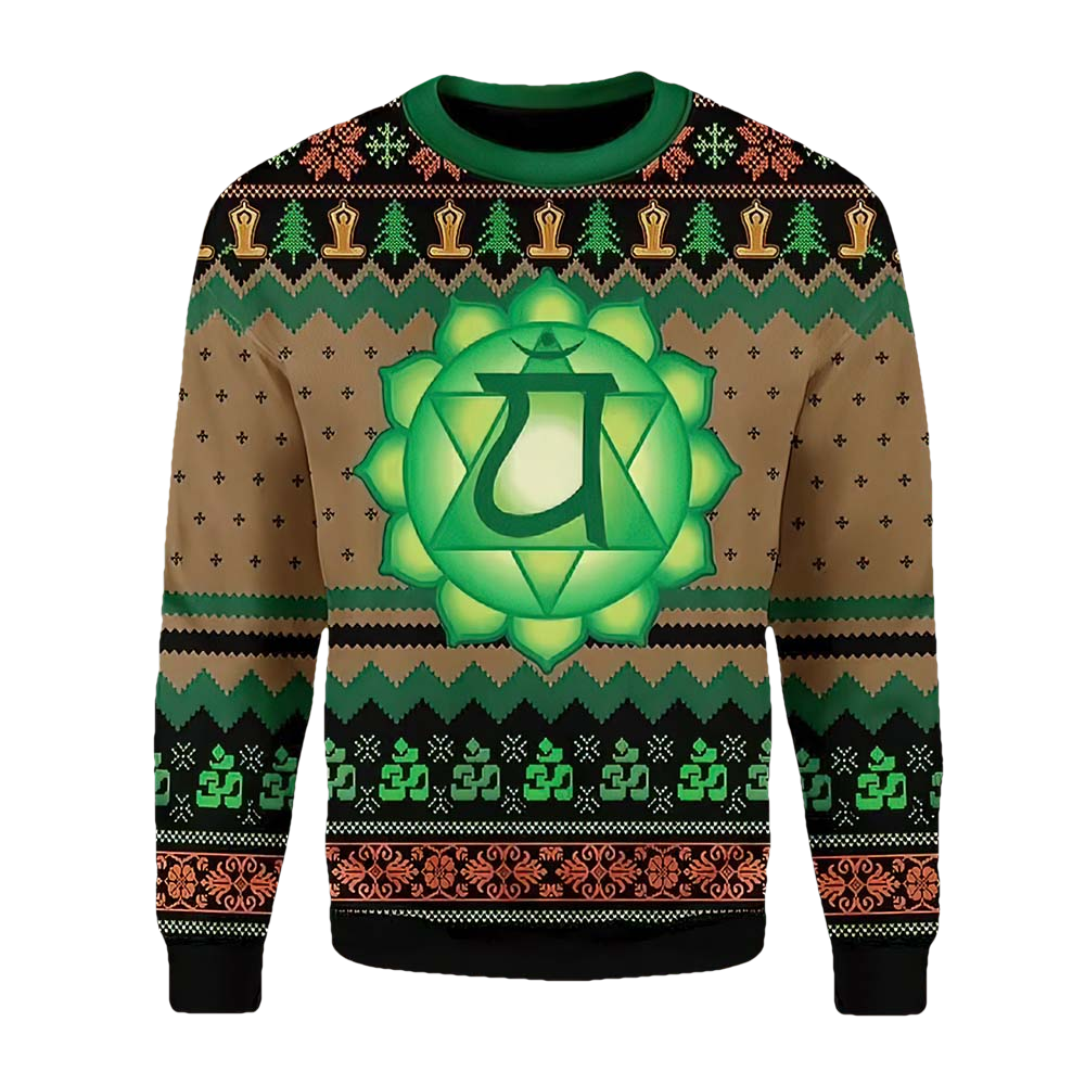 Brown And Green Heart Chakra Christmas Sweater - Moonbestprint