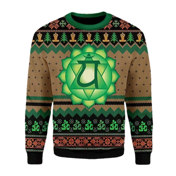 Brown And Green Heart Chakra Christmas Sweater - Moonbestprint