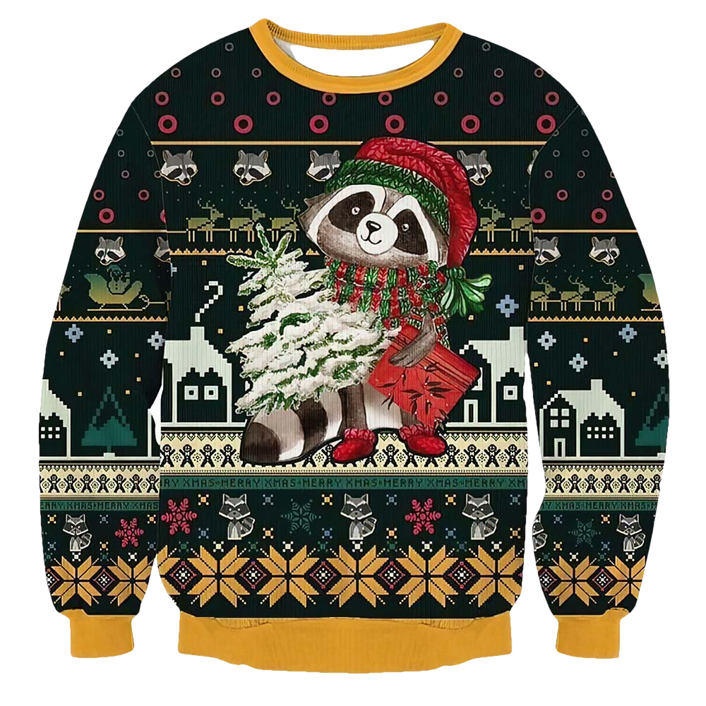 Lovely Raccoon Hold Christmas Tree And Present Sweater - Moonbestprint