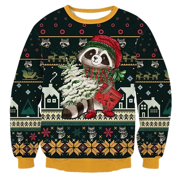 Lovely Raccoon Hold Christmas Tree And Present Sweater - Moonbestprint