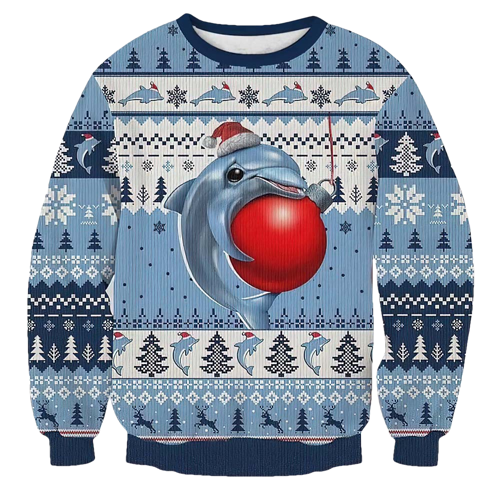 Lovely Dolphin With Red Ball Christmas Sweater - Moonbestprint