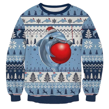 Lovely Dolphin With Red Ball Christmas Sweater - Moonbestprint