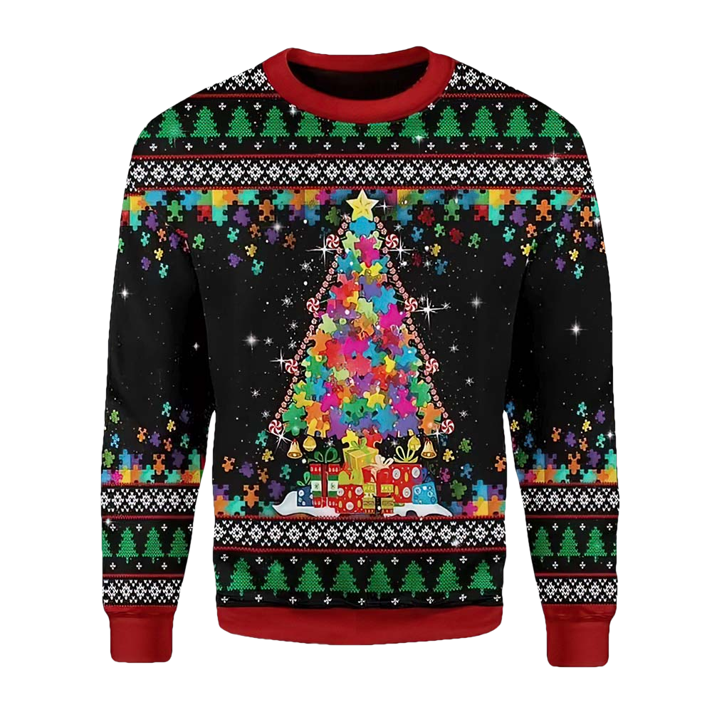 Colorful Autism Christmas Tree Sweater - Moonbestprint