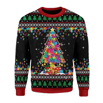 Colorful Autism Christmas Tree Sweater - Moonbestprint