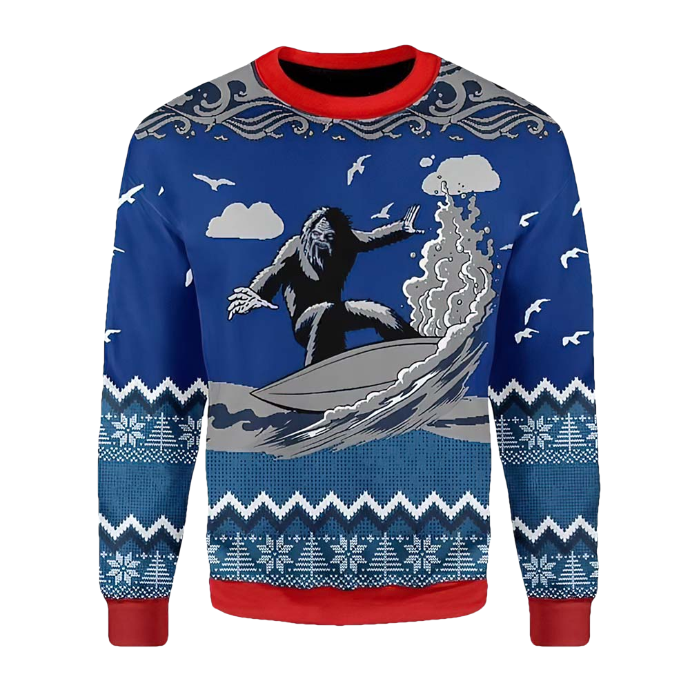 Strong Bigfoot Surfing On The Waves Christmas Sweater - Moonbestprint