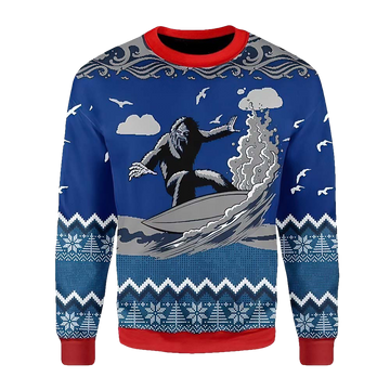 Strong Bigfoot Surfing On The Waves Christmas Sweater - Moonbestprint