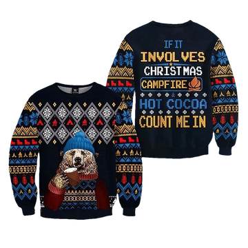 Lovely Bear Drinking Tea If It Involves Christmas Campfire Hot Cocoa Count Me In Sweater - Moonbestprint