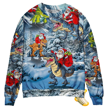 Santa Claus Riding Dinosaur Christmas Sweater - Moonbestprint