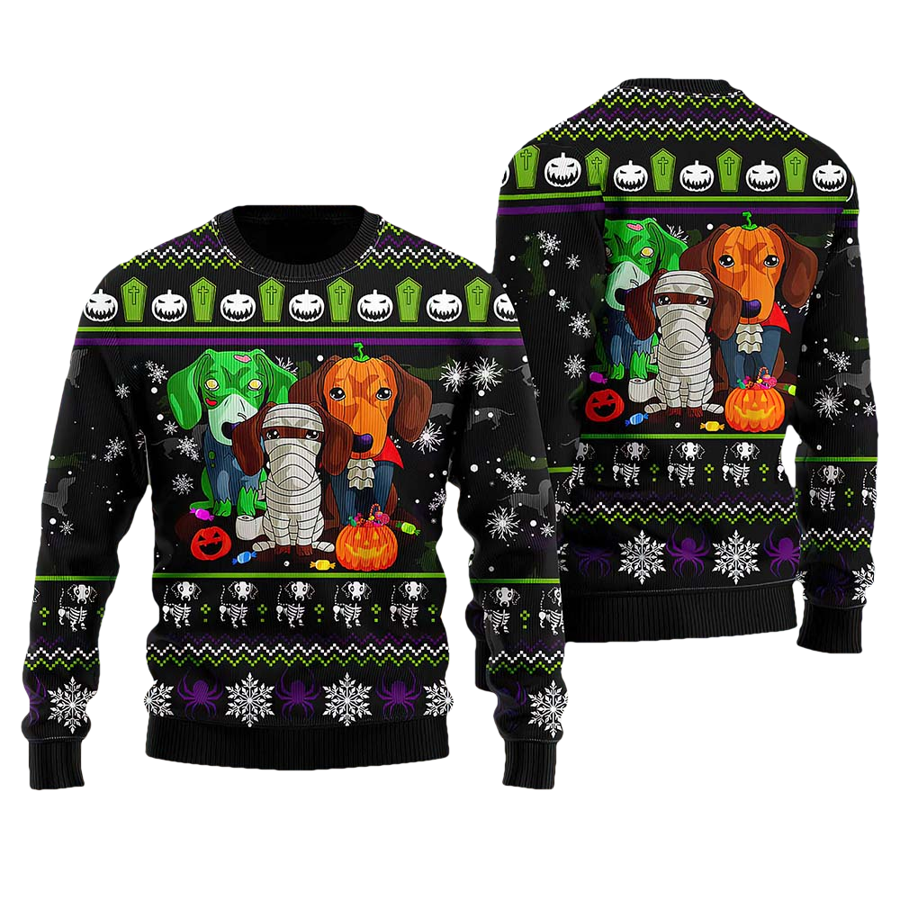 Scary Dachshund Zombie Ugly Christmas Sweater - Moonbestprint