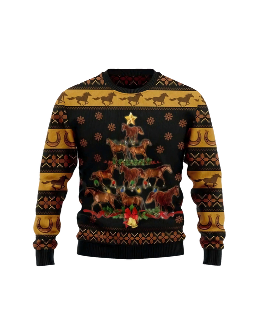 Horse Christmas Tree Sweater - Moonbestprint