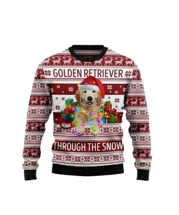 Golden Retriever Through The Snow Christmas Sweater - Moonbestprint