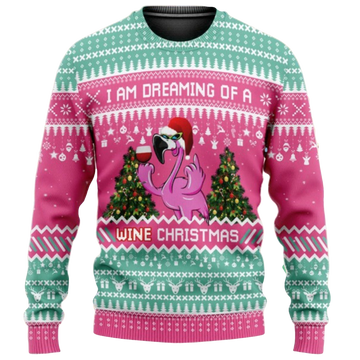 Flamingo I'M Dreaming Of A Wine Christmas Sweater - Moonbestprint