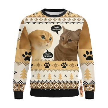 Two Cats Talking Meme Christmas Ugly Sweater - Moonbestprint