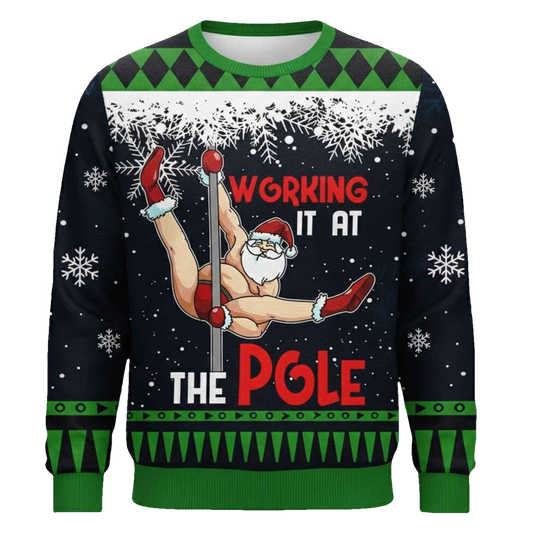 Santa Working It At The Pole Christmas Ugly Sweater - Moonbestprint