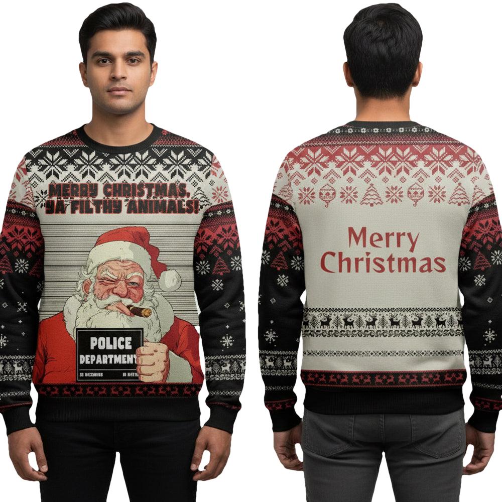 Santa's Mugshot Christmas Ugly Sweater - Moonbestprint