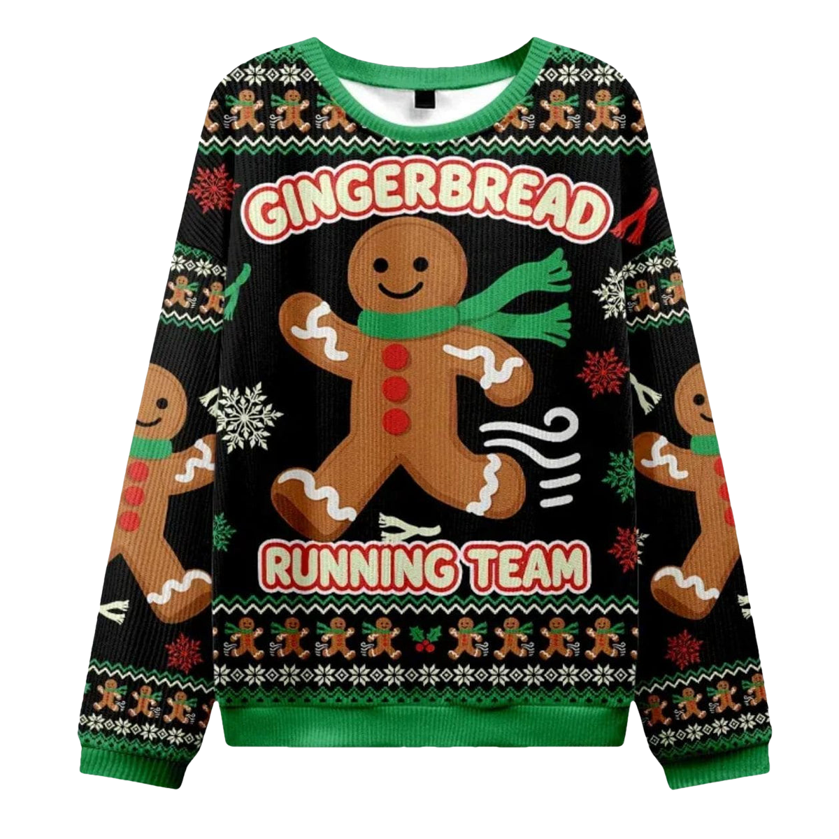 Running Gingerbread Man Christmas Ugly Sweater - Moonbestprint