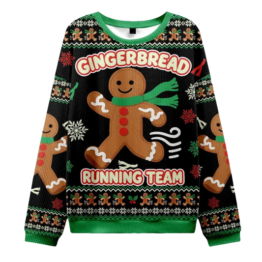 Running Gingerbread Man Christmas Ugly Sweater - Moonbestprint