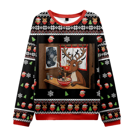 Reindeer Eating Ramen Christmas Ugly Sweater - Moonbestprint