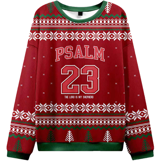 Red Psalm 23 Christian Ugly Christmas Sweater - Moonbestprint