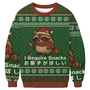 Raccoon Need Snacks Funny Ugly Christmas Sweater - Moonbestprint