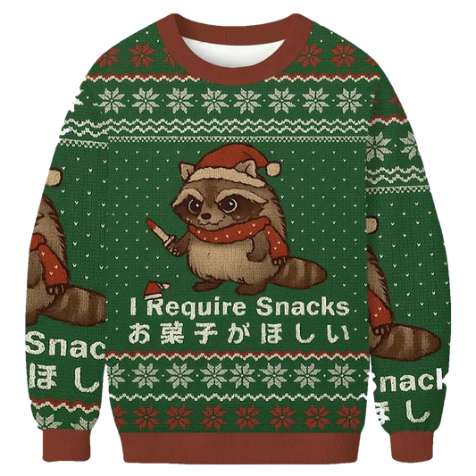 Raccoon Need Snacks Funny Ugly Christmas Sweater - Moonbestprint