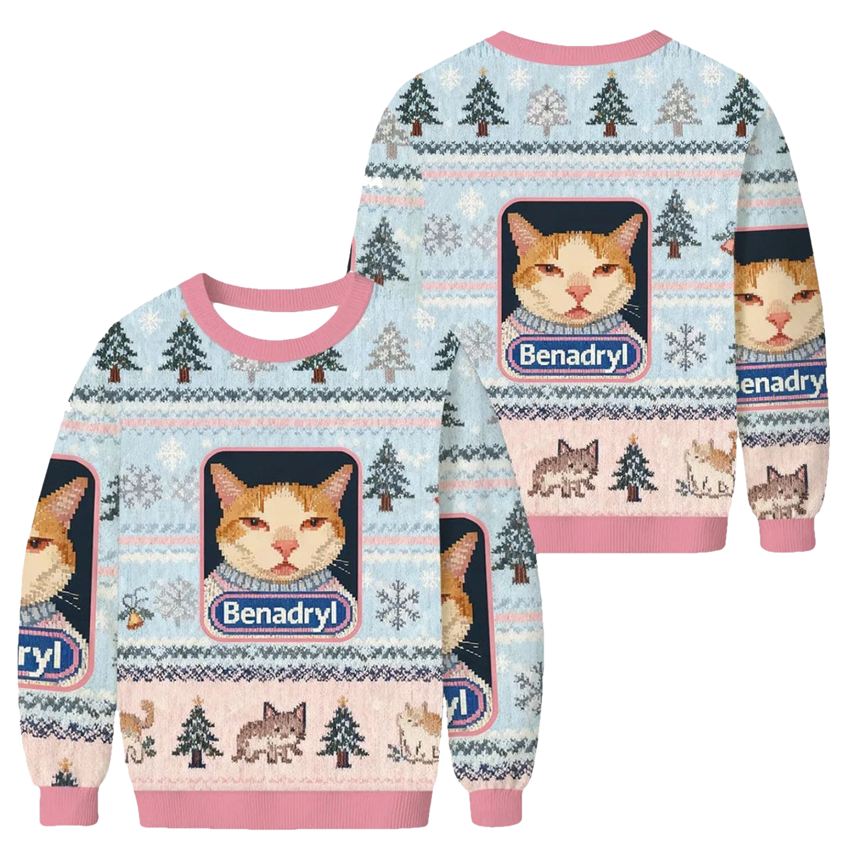 Pink Benadryl Meme Cat Christmas Ugly Sweater - Moonbestprint