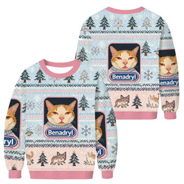 Pink Benadryl Meme Cat Christmas Ugly Sweater - Moonbestprint