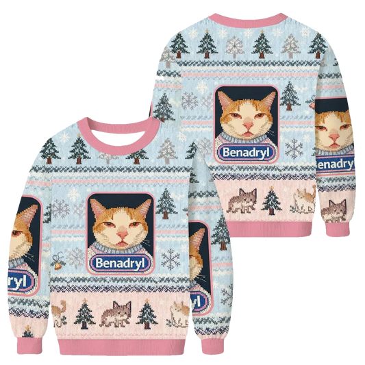 Pink Benadryl Meme Cat Christmas Ugly Sweater - Moonbestprint