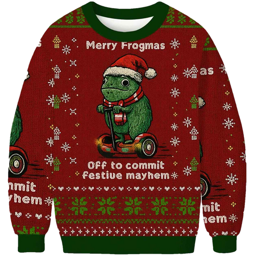 Off to Commit Frogmas Mayhem Ugly Christmas Sweater - Moonbestprint