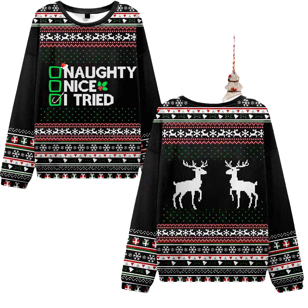 Naughty Nice I Tried Ugly Christmas Sweater - Moonbestprint