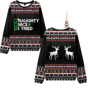 Naughty Nice I Tried Ugly Christmas Sweater - Moonbestprint