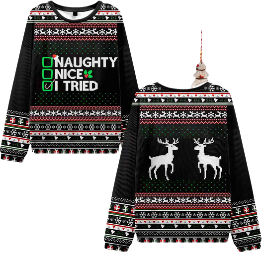 Naughty Nice I Tried Ugly Christmas Sweater - Moonbestprint