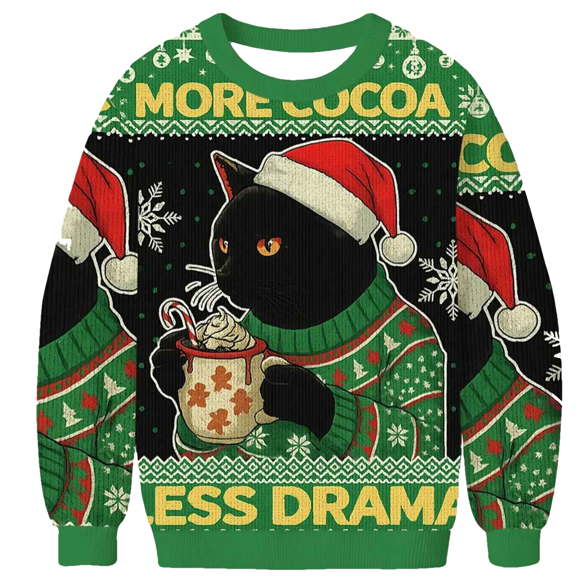 More Cocoa Less Drama Cat Meme Christmas Ugly Sweater - Moonbestprint