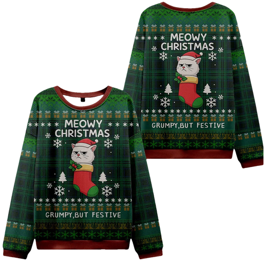 Meowy Grumpy Festive Christmas Ugly Sweater - Moonbestprint