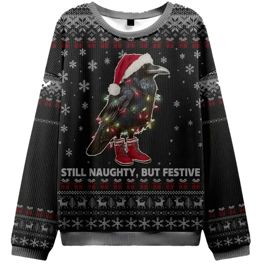 Lights Santa Raven Still Naughty But Festive Ugly Christmas Sweater - Moonbestprint
