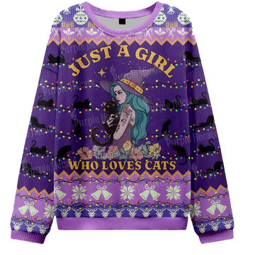 Just A Girl Who Loves Cats Ugly Christmas Sweater - Moonbestprint