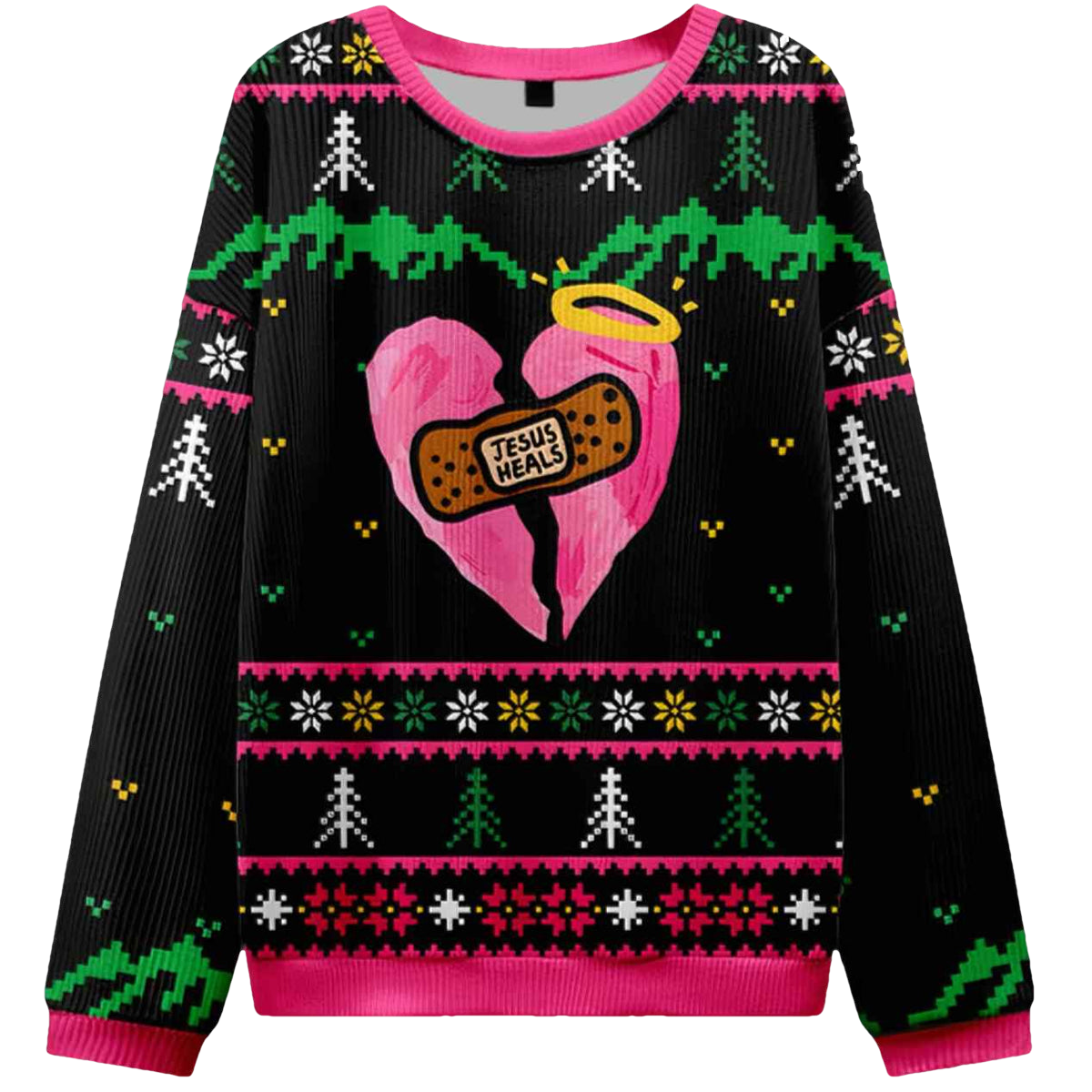 Jesus Heals Pink Heart Christian Ugly Christmas Sweater - Moonbestprint