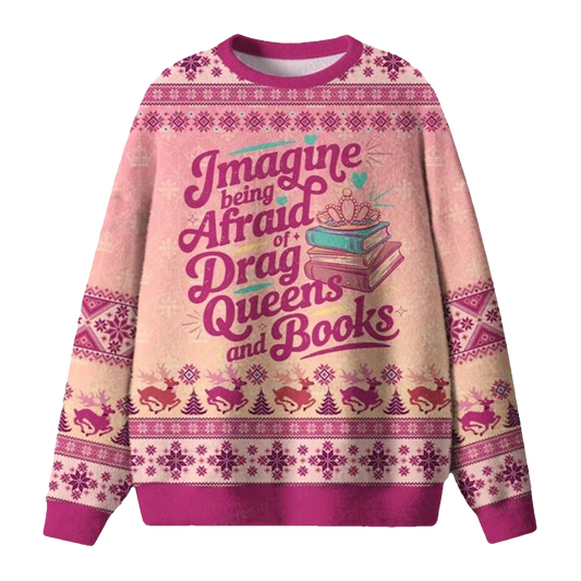 Imagine Being Afraid Of Drag Queens And Books Ugly Christmas Sweater - Moonbestprint
