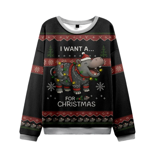 I Want a Moo Deng Christmas Ugly Sweater - Moonbestprint
