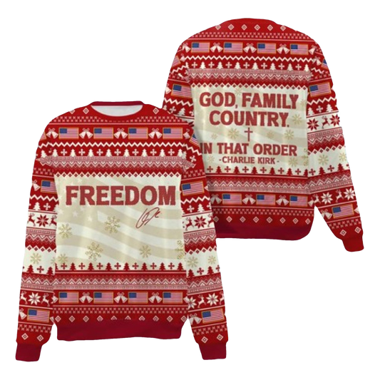 God Family Country Charlie Kirk Ugly Christmas Sweater - Moonbestprint