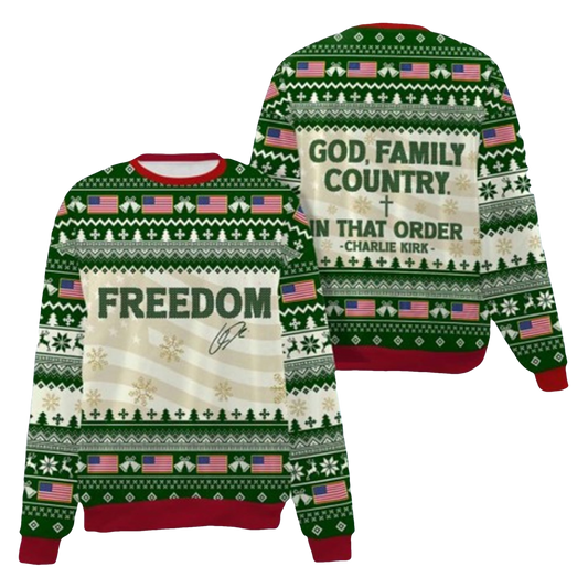 God Family Country Charlie Kirk Ugly Christmas Sweater - Moonbestprint