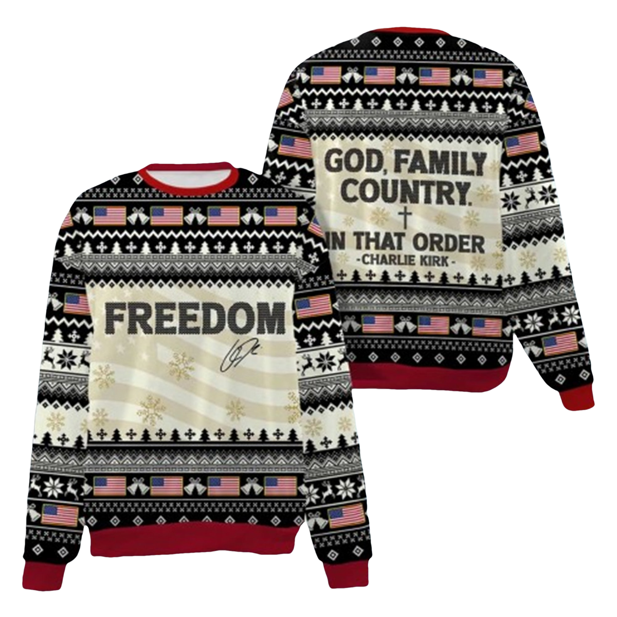 God Family Country Charlie Kirk Ugly Christmas Sweater - Moonbestprint