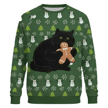 Gingerbread Cat Christmas Ugly Sweater - Moonbestprint