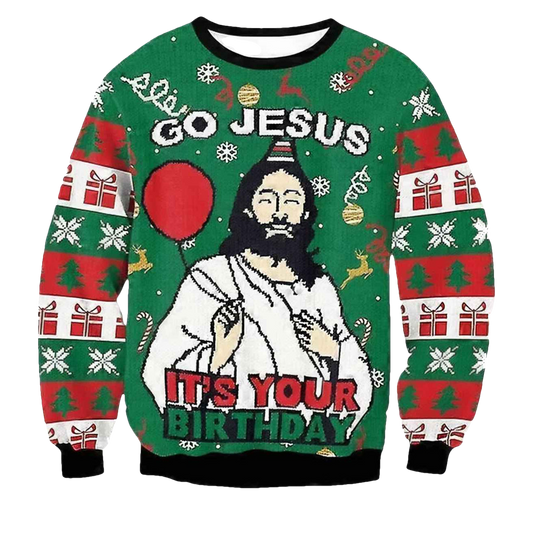 Go Jesus It's Your Birthday Funny Ugly Christmas Sweater - Moonbestprint