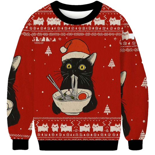 Funny Taking a Cat to Eat Ramen Ugly Christmas Sweater - Moonbestprint