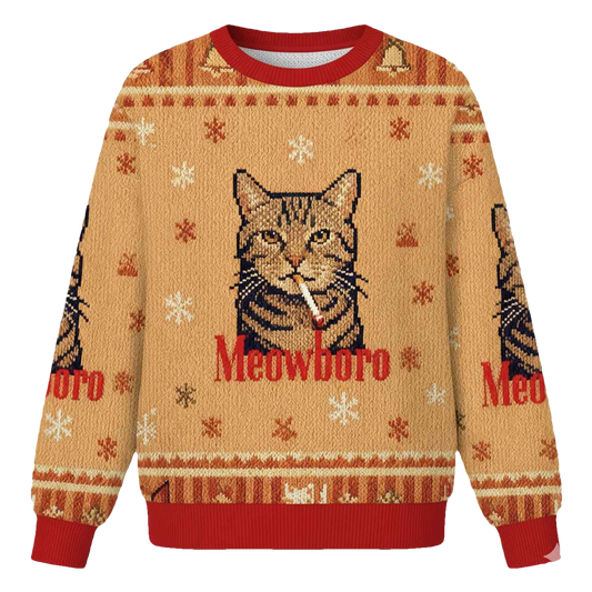 Funny Realistic Cat Cigarette Christmas Ugly Sweater - Moonbestprint