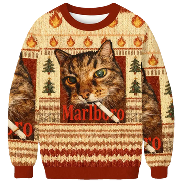 Funny Smoking Cat Meme Ugly Christmas Sweater - Moonbestprint