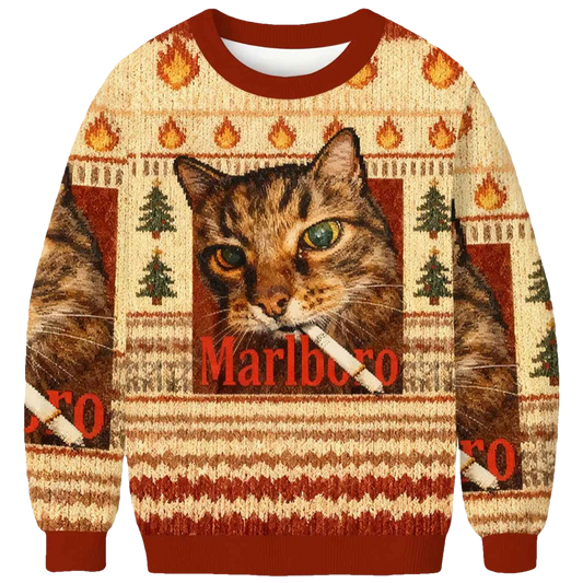 Funny Smoking Cat Meme Ugly Christmas Sweater - Moonbestprint